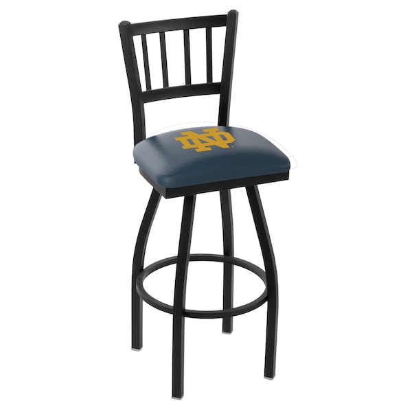 25" Blk Wrinkle Notre Dame (ND) Swivel Bar Stool, Jailhouse Back